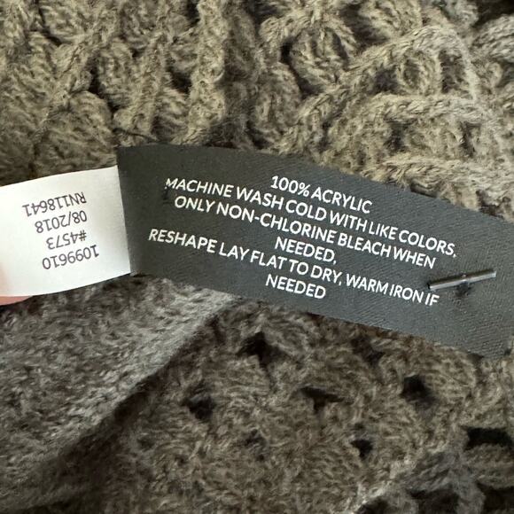 Lane Bryant Cardigan Sweater Women OS Gray Poncho Open Front Knit Crochet Fringe - Picture 6 of 7